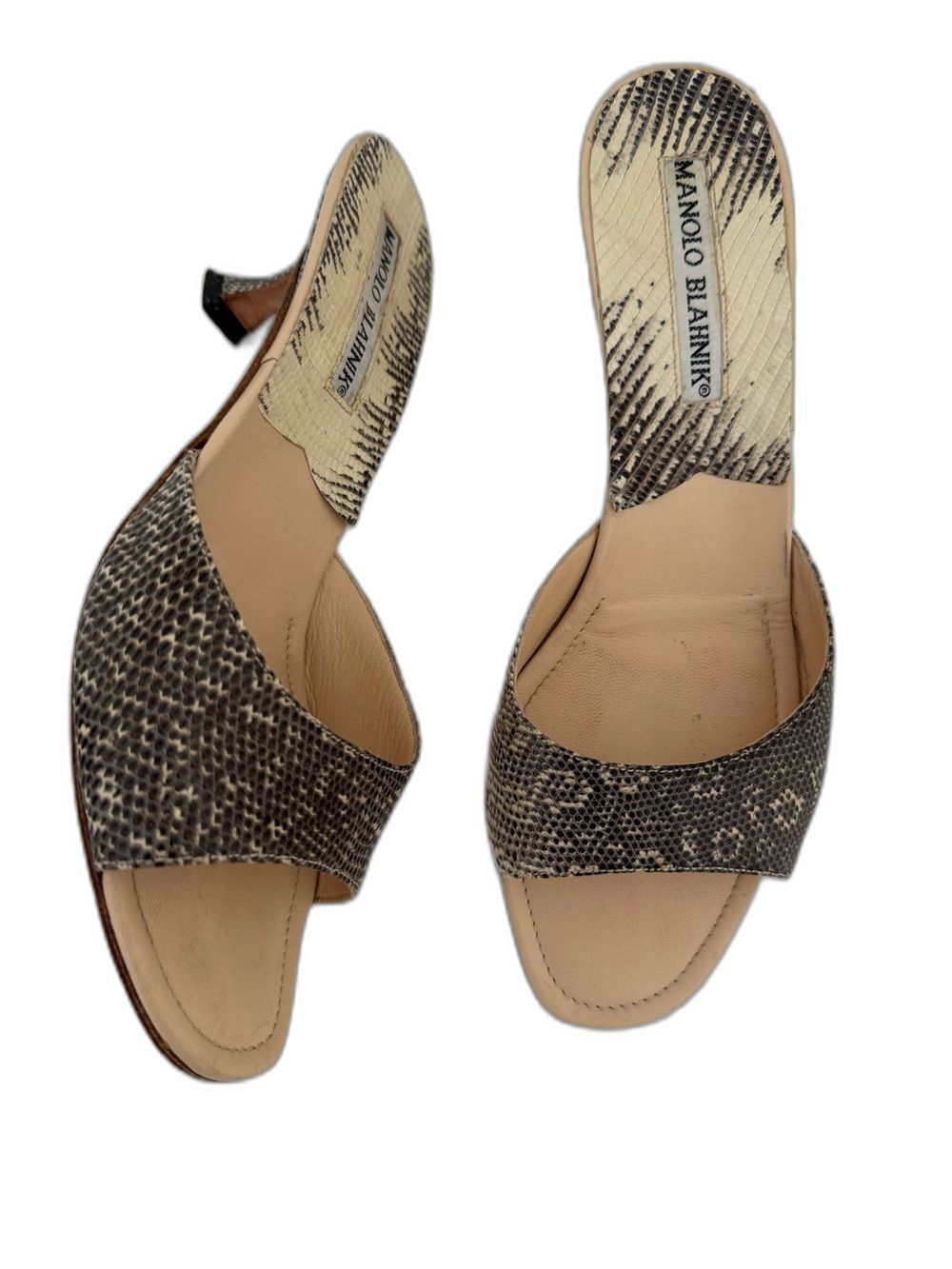 Manolo Blahnik Snakeskin Print Kitten Low Heel Mules Slide Sandals EU 36 Y2K